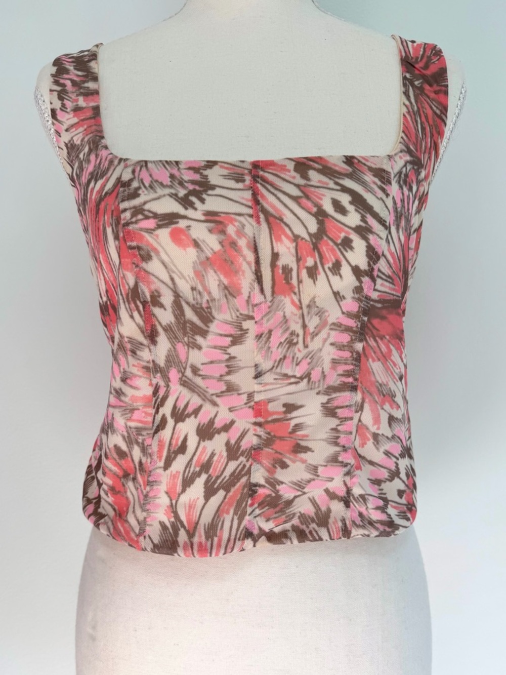 AFRM Printed Mesh Crop Top Square Neck Y2K Going Out Tank Size M